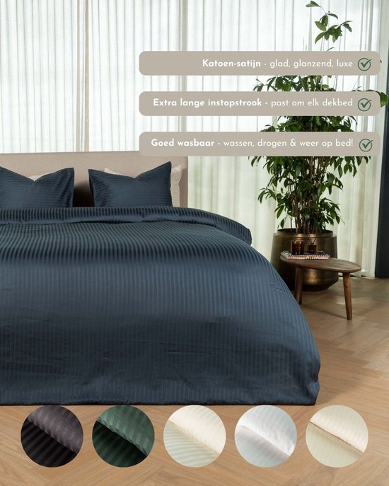 Kayori Elin Dekbedovertrek Katoensatijn - 240x200-220 cm +2 slopen - Lits-jumeaux - Denim van Merkloos — afbeelding 2