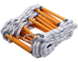 Vluchtladder, 10 meter touw, vluchtladder balkon, touwladder, brandladder, incl. 2 karabijnhaken, EN-892 goedgekeurd, tot 200KG, met opbergtas, tot derde verdieping, met opbergtas