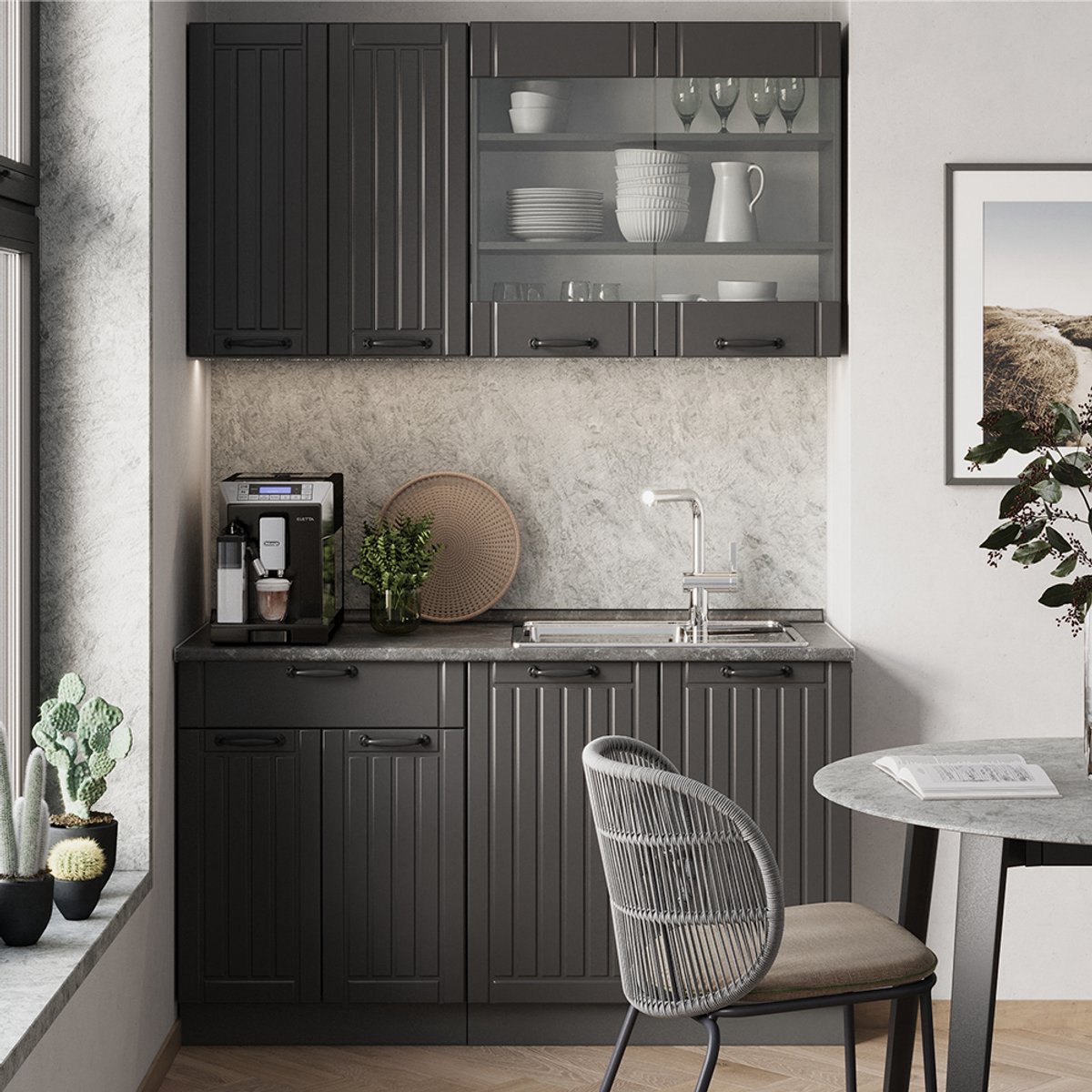 Cuisine intégrée Kitchenette Fame-Line Single 140 cm anthracite blanc Vicco
