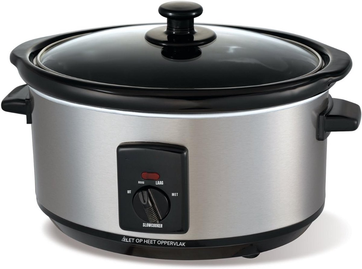 SCH® Slowcooker met timer - Slowcooker - Crockpot - Zilver - ‎35cm x 26cm x 21 cm