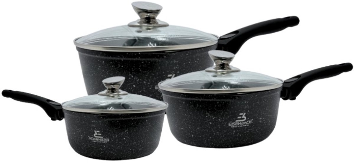 Eisenbach EB-MSP02: Sauspannenset pannenset met Greblon-marmercoating van aluminium - 16cm, 18cm, 20cm