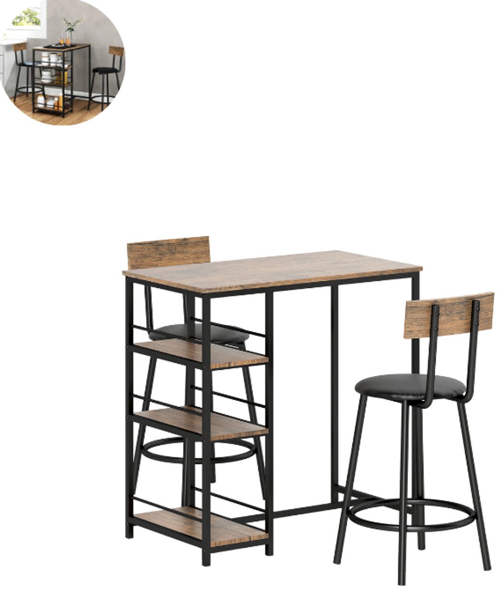 Bartafel keuken - Bartafel Set - Barkruk - Barstoel - Keukenstoel - Voetsteun - Eiken