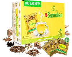 Samahan Kruidenthee 100 x 4 g – Ayurvedische Thee uit Sri Lanka | 14 Natuurlijke Kruiden en Specerijen, Ondersteunt Immuniteit en Voorkomt Verkoudheid | Cafeïnevrij, Verfrissend & Ontspannend met Kajal Sticker