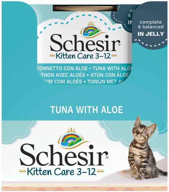 Schesir Kattenvoer Kitten 3-12 Tonijn - Aloe in Gelei - 14 x 85 gr - Voordeelverpakking