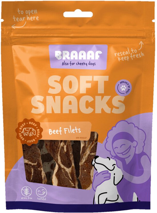 Braaaf Filet Hondensnack Rund Steak met Vis - 10 x 85 gr - Voordeelverpakking