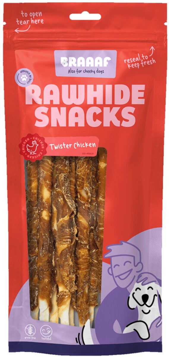 Braaaf Hondensnack Rol Sticks Kip 25 cm - 10 x 240 gr - Voordeelverpakking