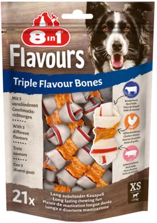 8in1 Triple Flavour Bones XS - 4 x 21 stuks - Voordeelverpakking