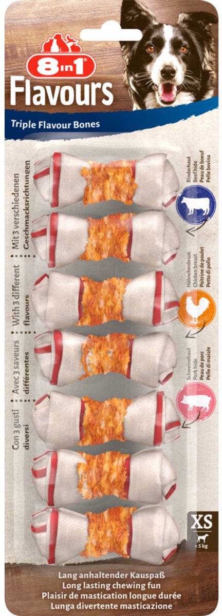 8in1 Triple Flavour Bones XS - 6 x 7 stuks - Voordeelverpakking