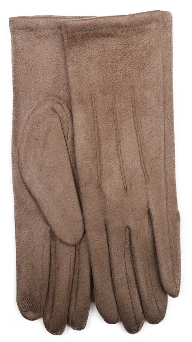 Stevige faux suede dames handschoenen Tabea-touchscreenfunctie-effen taupe bruin