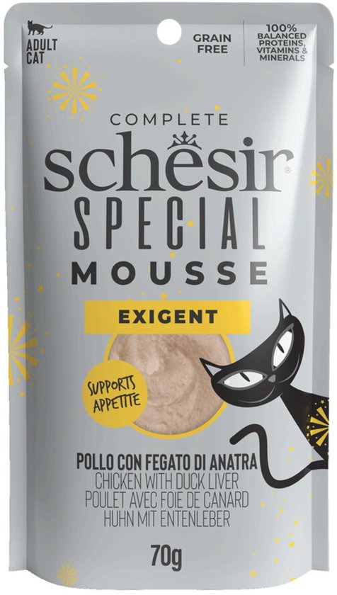 Schesir Special Cat Mousse Exigent Kip & Eendenlever - 12 x 70 gr - Voordeelverpakking
