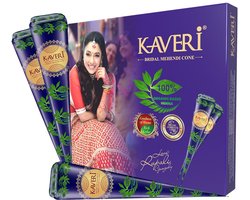 Kaveri Natural Henna Bridal Mehandi Cone 12 x 30 g – Natuurlijke Donkerbruine Mehendi voor Handen, Haar & Gezicht – Inclusief Face Sprinkles, Ideaal voor Bruiloften en Feestelijke Gelegenheden met Kajal Sticker
