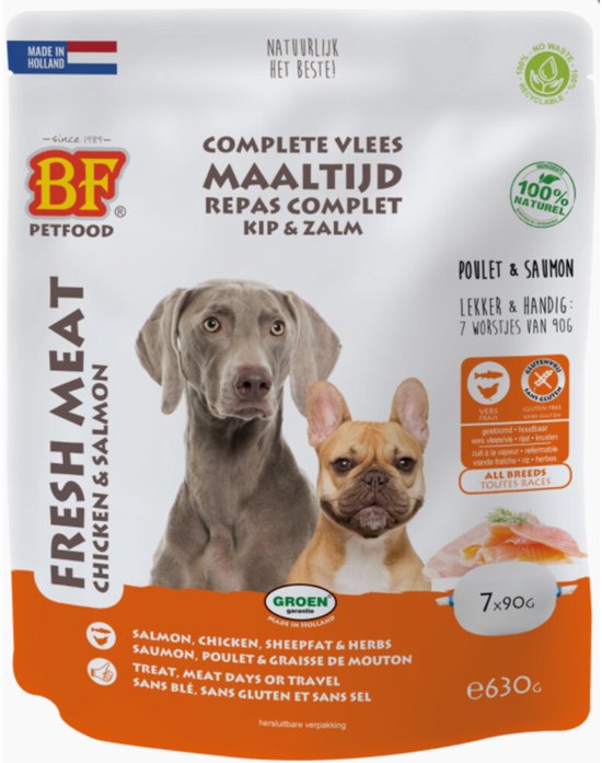 BF Petfood Vleesvoeding Zalm - Kip - 8 x 7 x 90 gr - Voordeelverpakking
