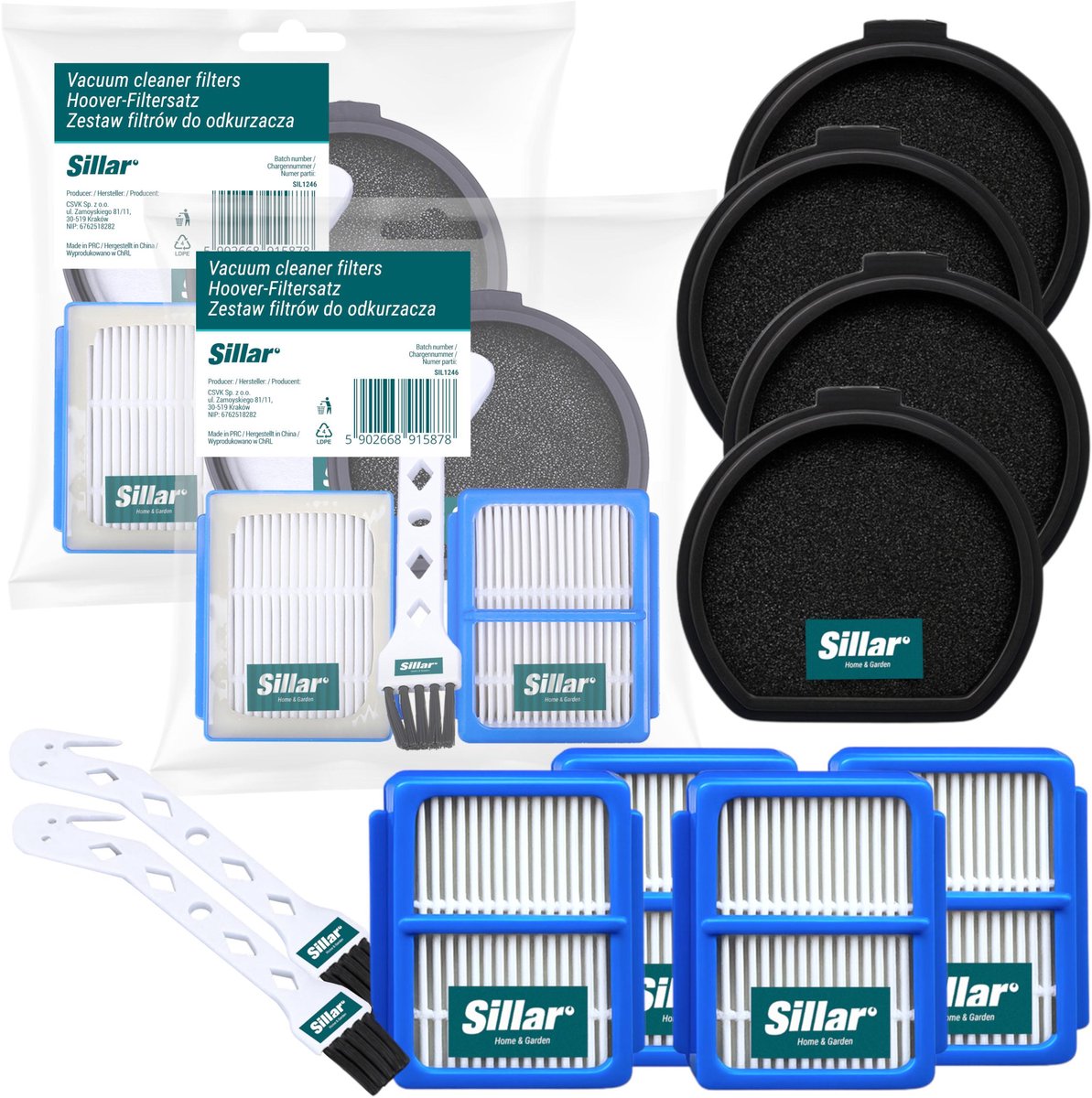 Sillar, set 8 stofzuigerfilters, wasbaar, 4x HEPA, 4x uitlaatfilter, anti-allergeen + 2x Reinigingsborstel, geschikt voor AEG Electrolux Q9 PURE Q9 PQ91 PQ92, vervanging voor filters ASKQX9, ESKQ9, 9009230898