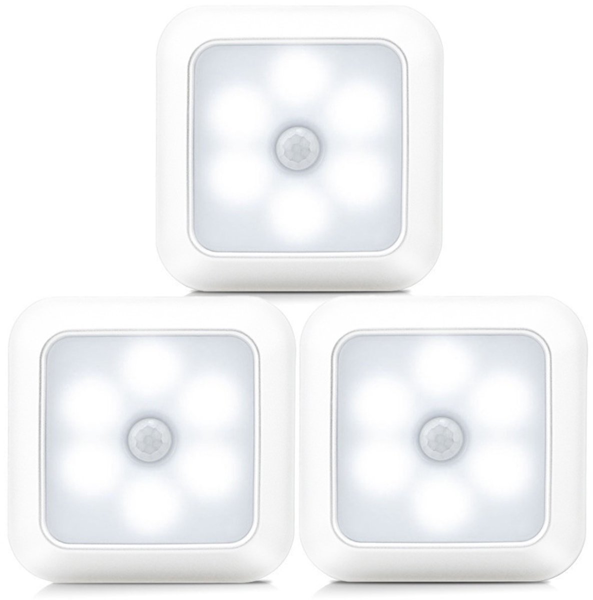 3 stuks LED Lamp met Bewegingssensor -Witte behuizing Wit - Nachtlamp op Batterij - Draadl
