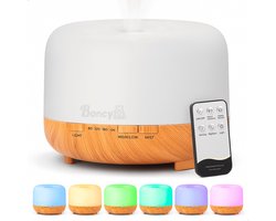 Boncy® EssenceGlow Aroma Diffuser – 500ml Luchtbevochtiger & Aromadiffusers met 7 LED Licht-opties & Afstandsbediening – Rustgevende Geurverspreider Vernevelaar – Aromatherapie Aromadiffusers - etherische olie Verdamper Verstuiver - Cadeau