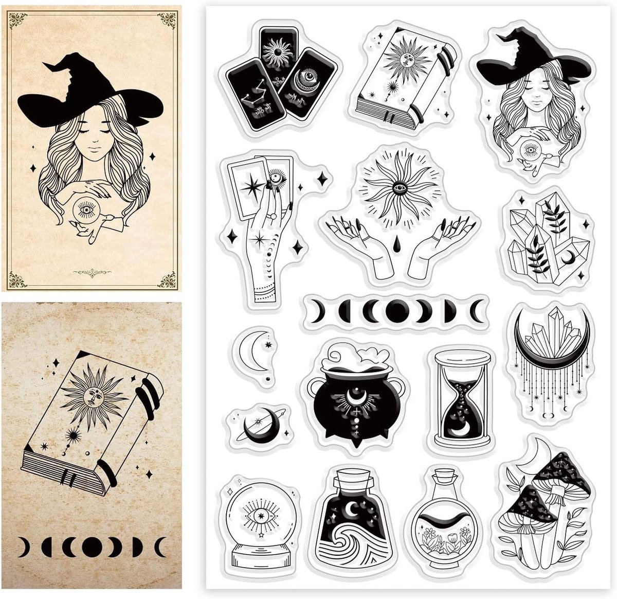 Allecto Premium - Transparante siliconen stempels maan heks kaarten fotoalbumdecoratie & scrapbooking 11 x 16 cm.