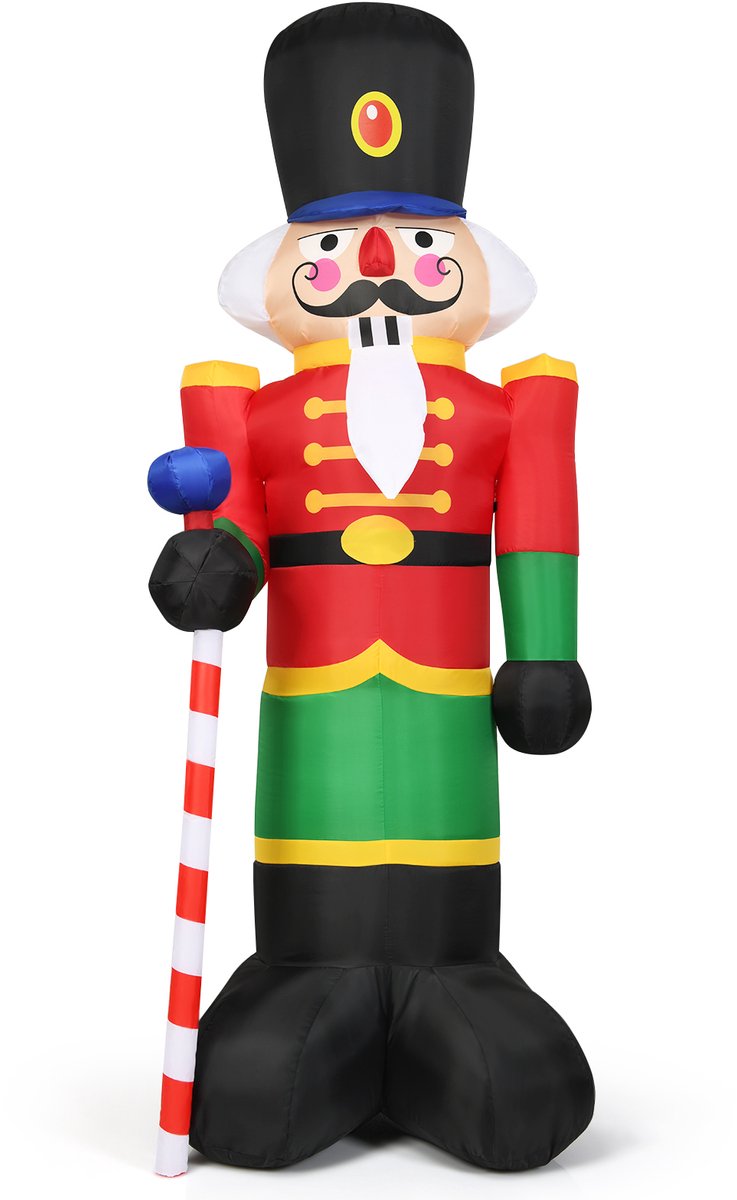 COSTWAY 240 cm opblaasbare notenkraker-soldaat, kerstman soldaat met 3 LED-lampen, kerstdecoratie incl. blazer en zandzakken, voor binnen en buiten