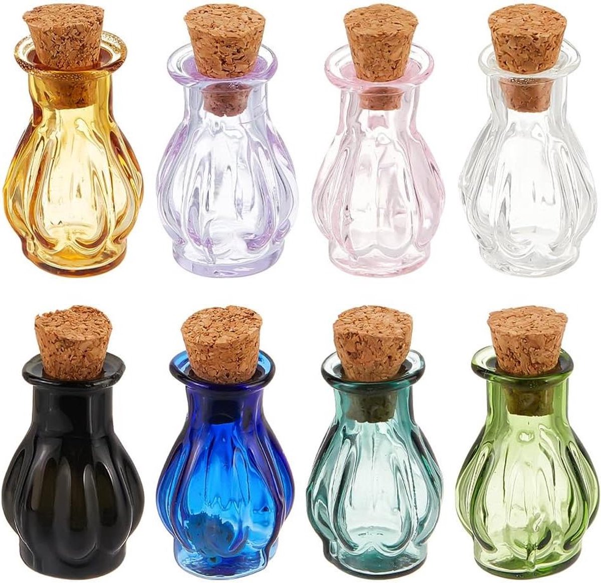 Allecto Premium - 8 stuks gekleurde wensflessen met kurk - mini glazen flesjes voor decoratie Kerstfeest en bruiloft