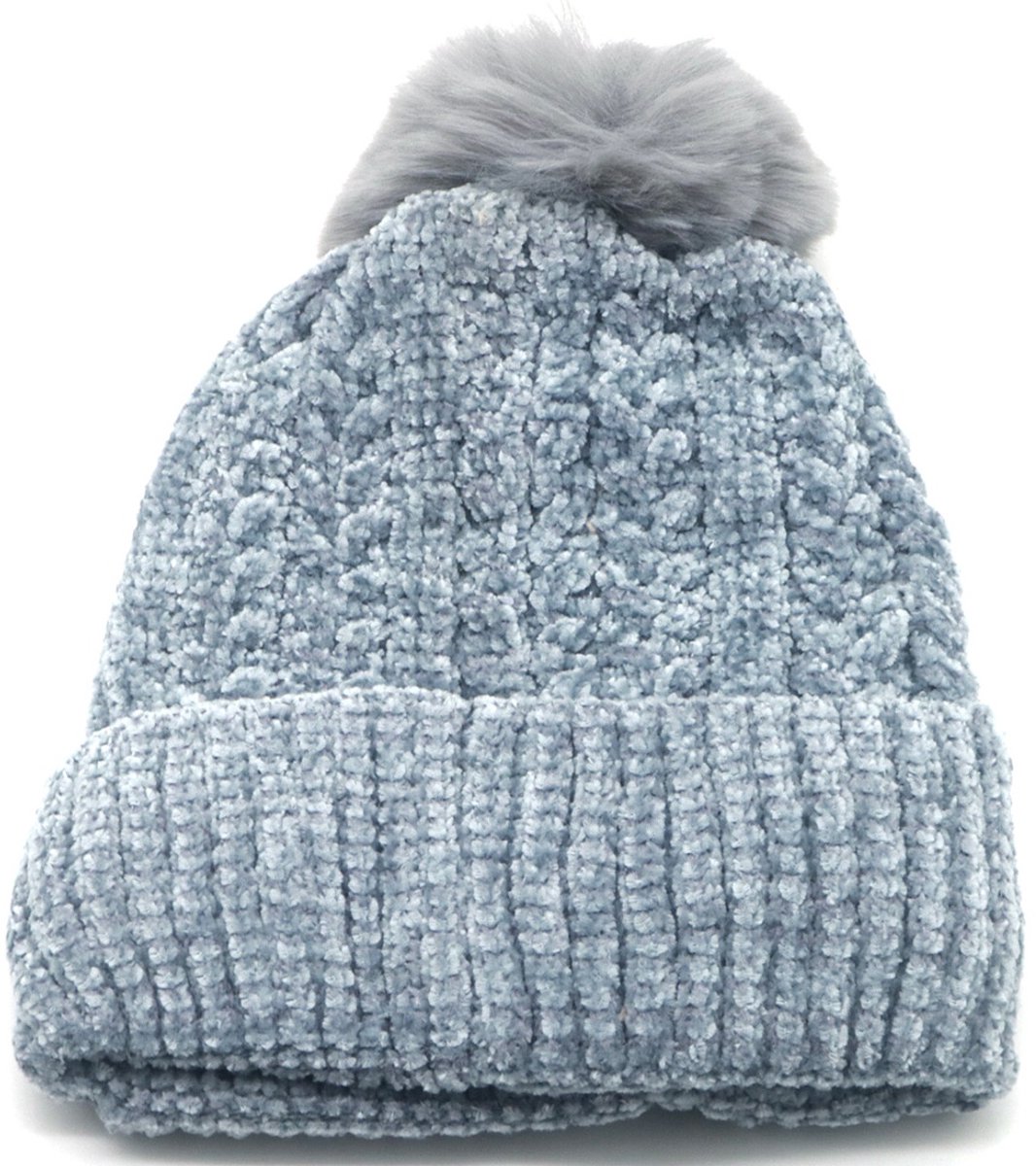 Gebreide beanie met pompon - grijs - onze size