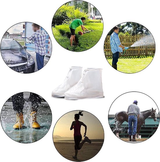 Regen Overschoenen - Unisex - Stevige Schoenhoesjes - Met Ritssluiting En Trekkoord - Schoenovertrek - Shoe Cover - Regenhoes - Beschermt Tegen Regen En Vuil - Wit - Maat 40/41 — afbeelding 5