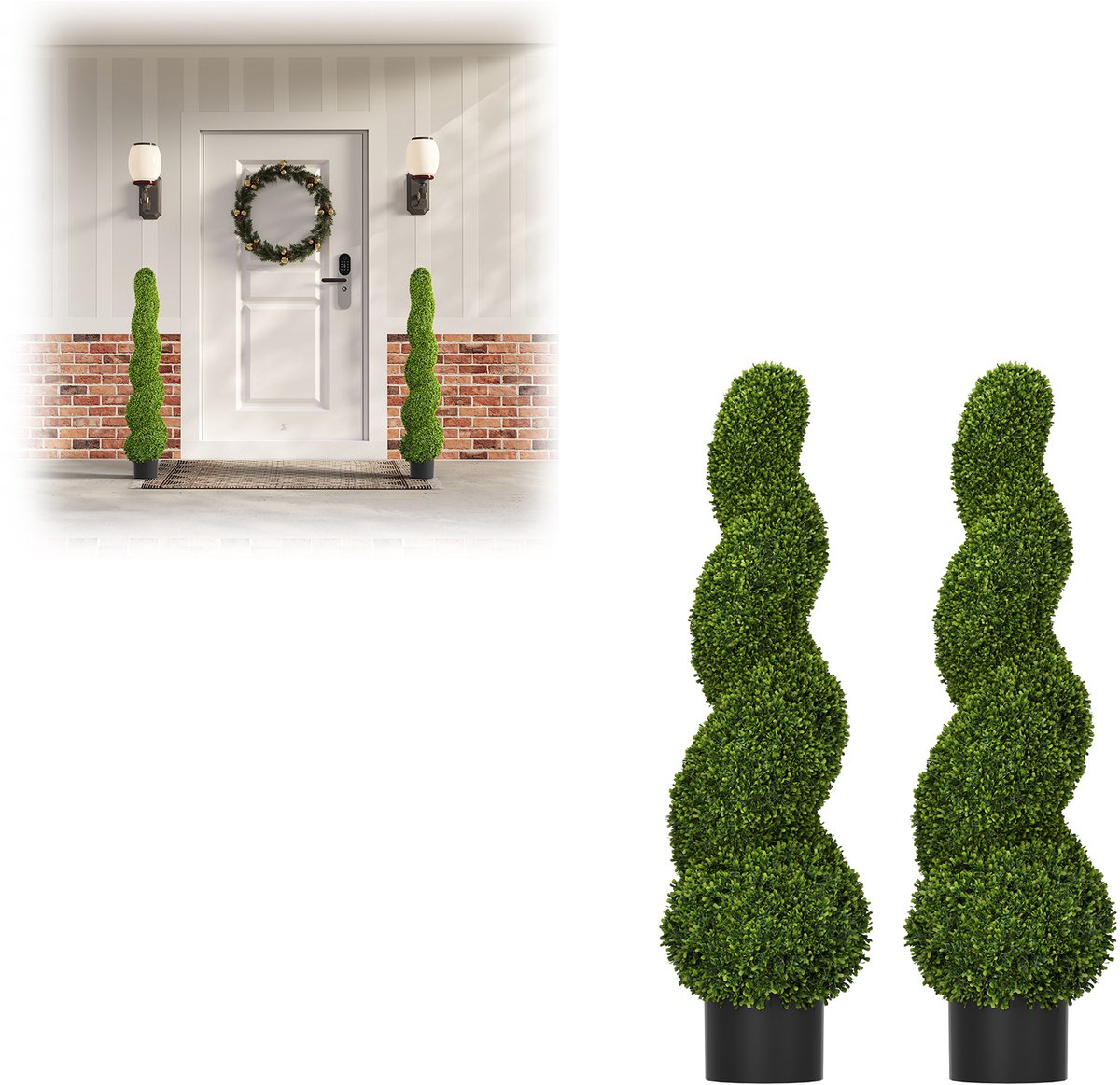 Aufun Kunstbuxus spiraal - 90 cm - kunstplanten met pot - kunstboom - voor woonkamer, slaapkamer, kantoordecoratie - 2 stuks