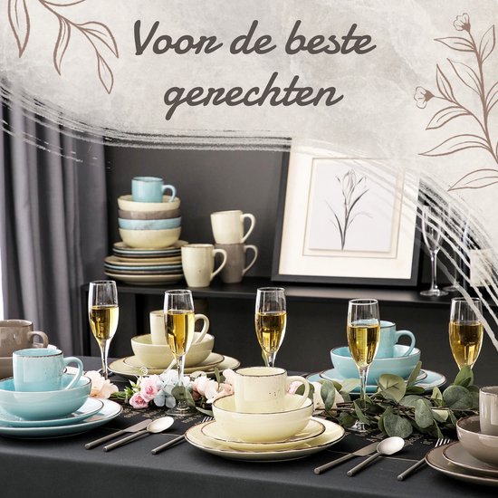 Service de table de Luxe LBB – 32 pièces – 8 personnes – Porcelaine – Service d'assiettes – Assiettes plates – Assiettes à dessert – Bols – Mugs – Bols – Multicolore