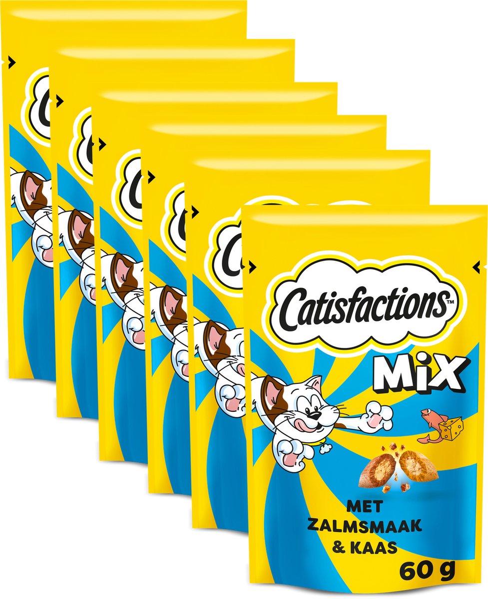 6x Catisfactions Kattensnoepjes Zalm - Kaas 60 gr