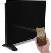 VONROC Luxe elektrische kachel - Convectorkachel met glazen paneel – 750W/1500W - Verwarmt ruimtes tot 18m2 - Bediening zowel met app (via Wifi) als handmatig – Instelbare thermostaat en timer - Zwart