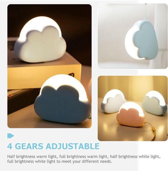 LED-nachtlampje in de vorm van een wolk voor de slaapkamer, oplaadbare nachtlamp met warm licht en helderheidsniveaus, zachte woondecoratie voor kinderkamers en van Merkloos — afbeelding 4