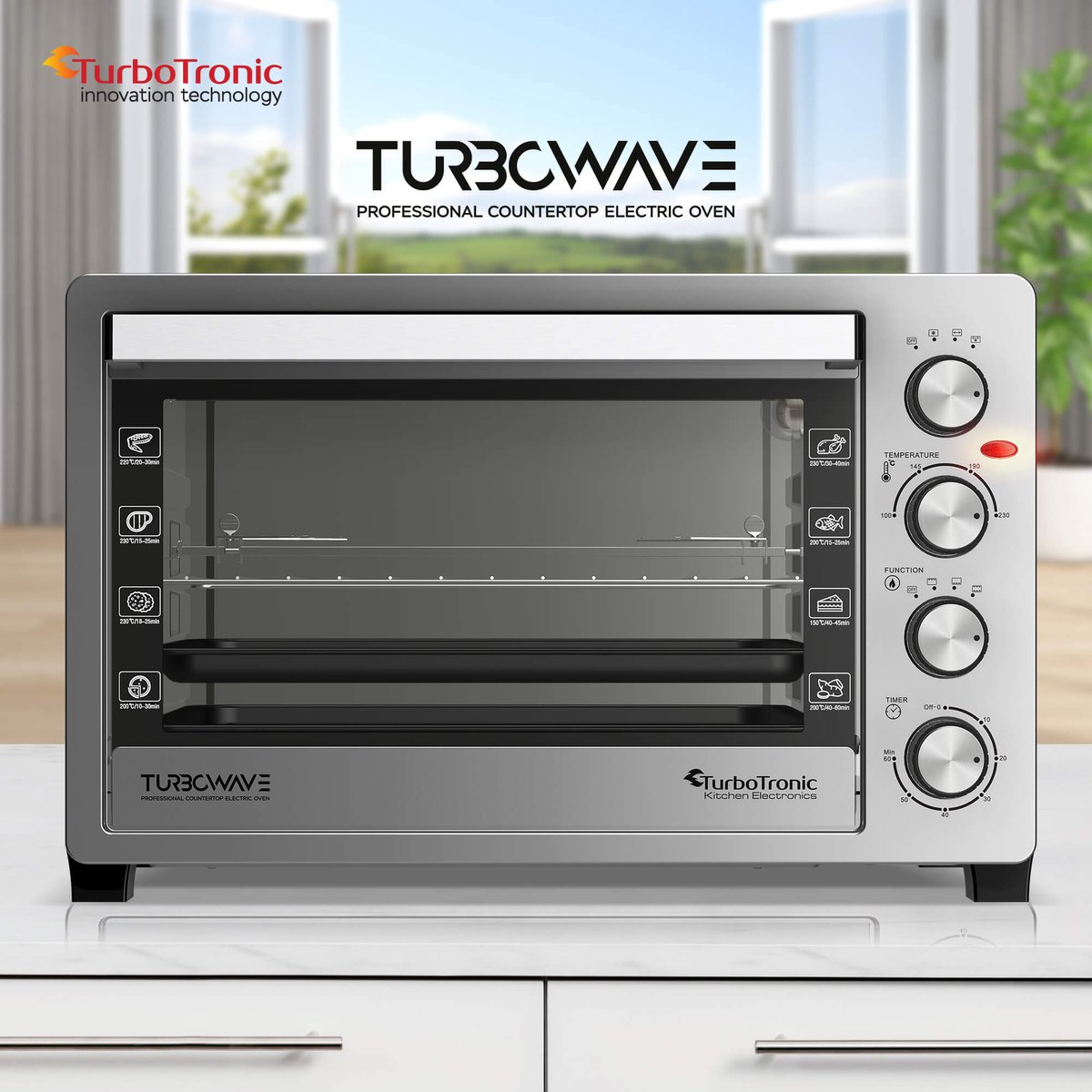 TurboTronic EVS38 - Vrijstaande oven 38L - Mini oven - Elektrische Oven - Zilver – foto 3