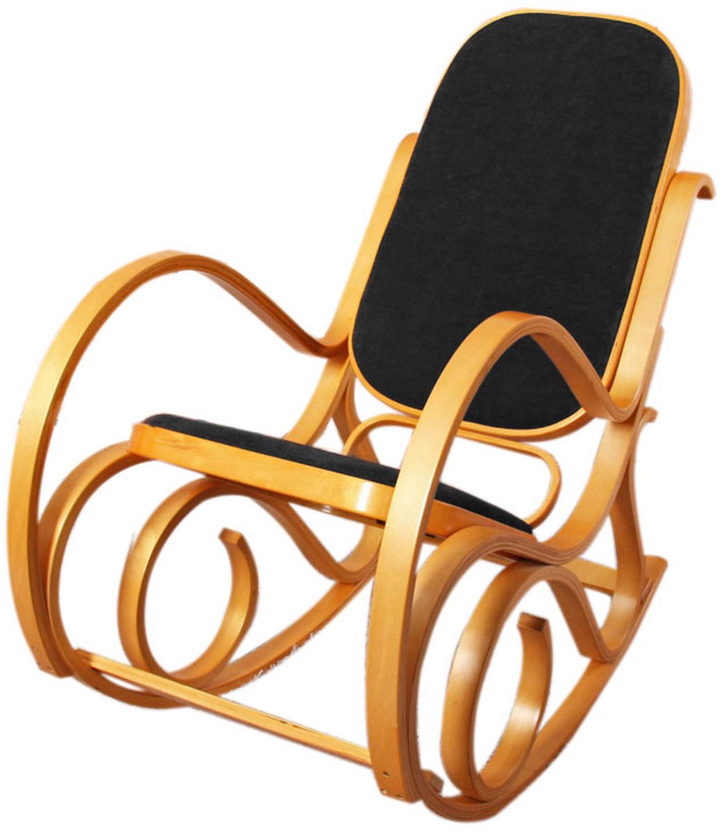 Schommelstoel M41, draaifauteuil TV-fauteuil, massief hout ~ eiken look, kunstleer zwart