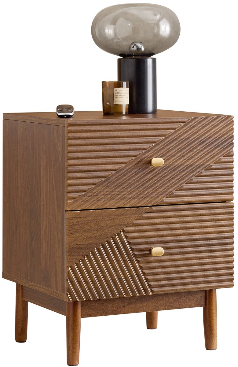 SoBuy Vintage Nachtkastje met 2 Lades, Bijzettafel met Rubberhouten Poten, voor Slaapkamer, Woonkamer of Studie, Bruin, 45×40×58 cm, FBT170-N