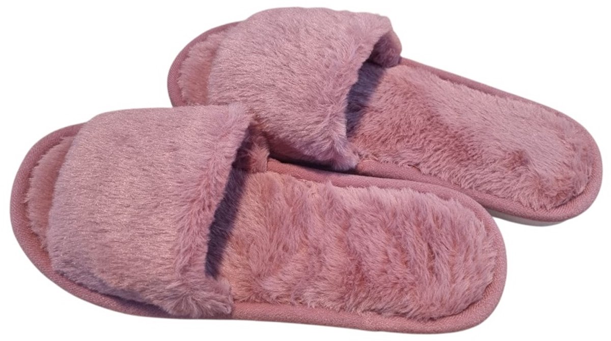 Pantoffels dames donkerroze bont makkelijke instap