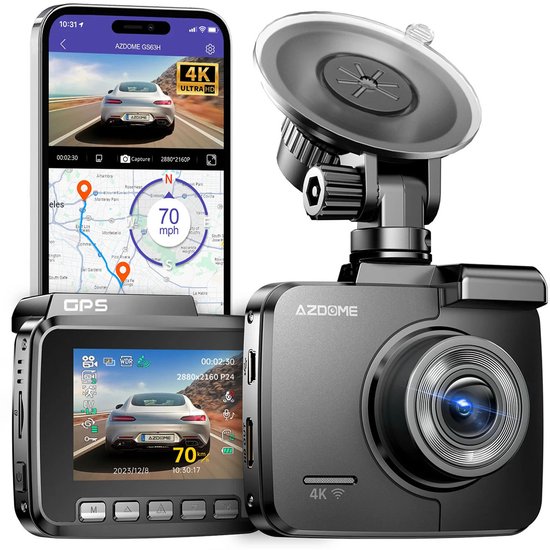 AZDome GS63H Pro 1CH dashcam voor auto - Night vision - Loop recording - 4K resolutie - Wifi - Gps - Parkeermodus - 2.4 inch display - dashcam voor auto met parkeermodus