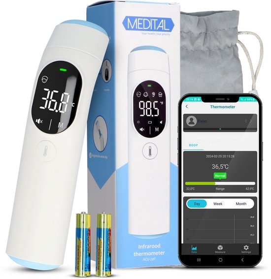 2-in-1 oorthermometer – oor en voorhoofd – incl. app