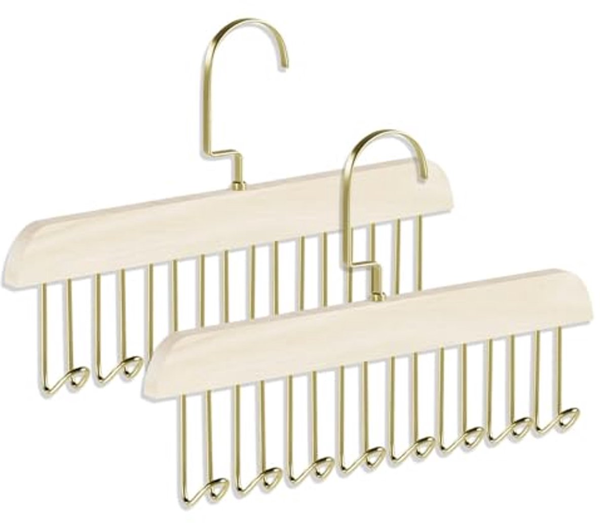 Antislip houten kleerhangers met 8 haken - Riem, stropdas en sjaal organizer