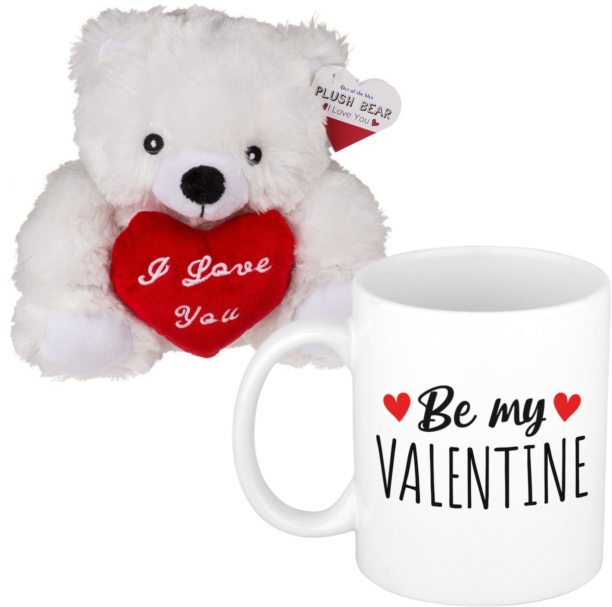 Valentijnscadeau - beertje en mok - be my valentine - koffiemok - knuffelbeertje - valentijnsdag