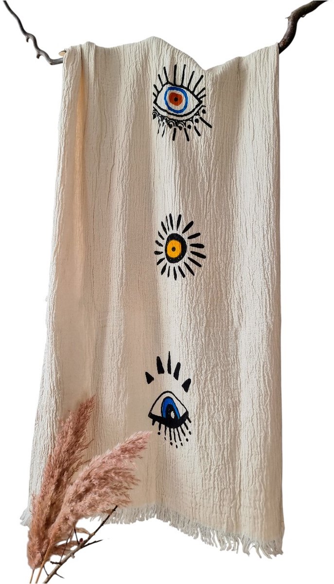 Ederlezi- Mousseline Hamamdoek - Peshtemal - Saunadoek - Mix Oog Motief - %100 Katoen - 90x170cm
