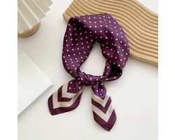 Stijlvolle Sjaal Burgundy - Bordeaux - Wijn - Rood / Paars - Crème - Off White - Dots – 70 x 70 cm | Hoofdband - Sjaaltje - Bandana - Haarband | Gestipt - Stip - Polkadot - Dots | Prachtige glans | Chique om nek of aan tas!