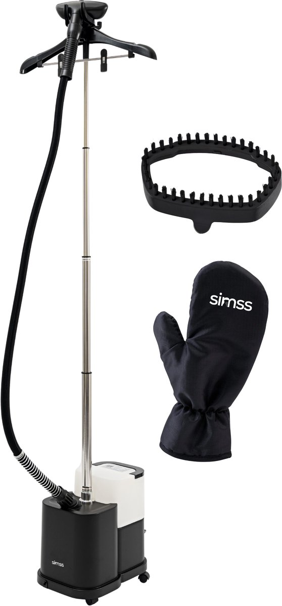 Simss® Prestige MAX - Professionele Verticale Kledingstomer met Kledinghanger - 4L Waterreservoir - 2200W Inclusief Warmtebestendige Handschoen - Mat - Zwart