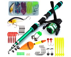 Kindervishengel - 1.8m Telescopisch Met Opbergrol - Compleet & Veilig Speelgoed - Hengelset voor Beginners - Ideaal voor Buitenvisserij - 2025 Model Groen - 1 Stuk