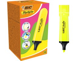 BIC Marking Flat Gele Markeerstiften voor School en Kantoor - Highlighter - Fluostiften met Schuine punt 1.2 mm-4.6 mm - 12 Stuks