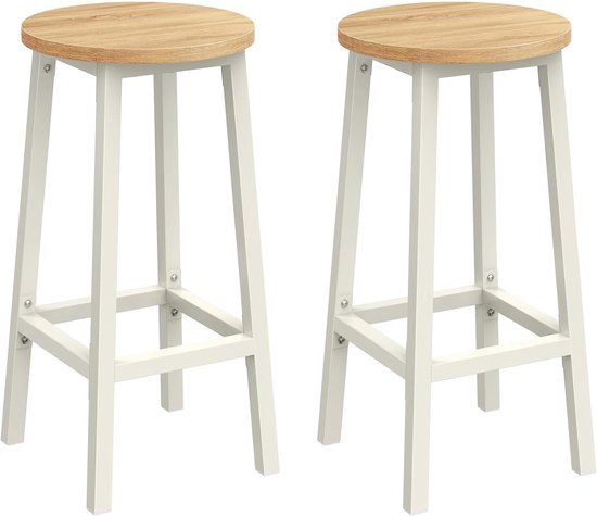 Barkrukken 2-delig set hoge keukenkrukken – naturel+beige