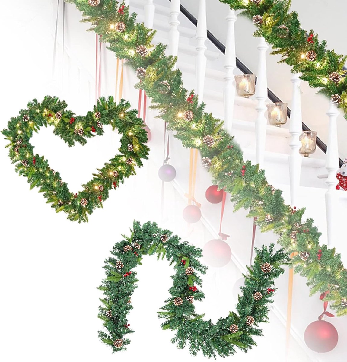 Aufun kerstkrans met verlichting – 5 meter – kunstkerstkrans