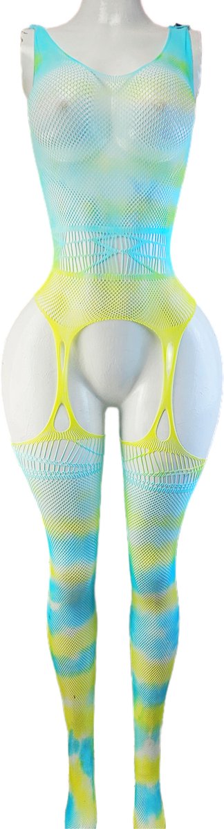 BamBella ® - Panty pak -Onesize - body suit - Dames - Onesize - Erotische jumpsuit van kant lingerie groen blauw
