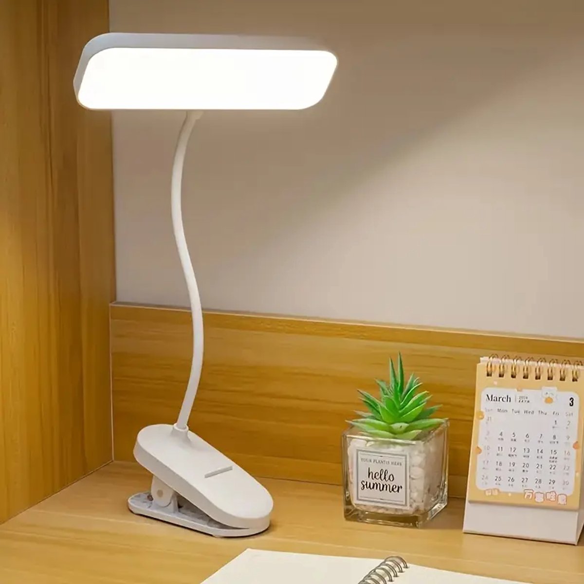 Daity Verstelbare LED-bureaulamp met zwanenhals - aanraakbediening - hoogte- en kleurtemperatuuraanpassing - binnenverlichting met kap - instelbare helderheid - USB/batterijvoeding - wit