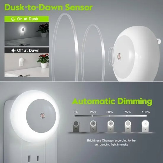 Daity[5-pack] Nachtlampje, stopcontact, automatisch detecterend, koelwit LED-nachtlampje, 0,5 W, geschikt voor slaapkamer, badkamer, gang, keuken (koelwit licht) van Merkloos — afbeelding 3