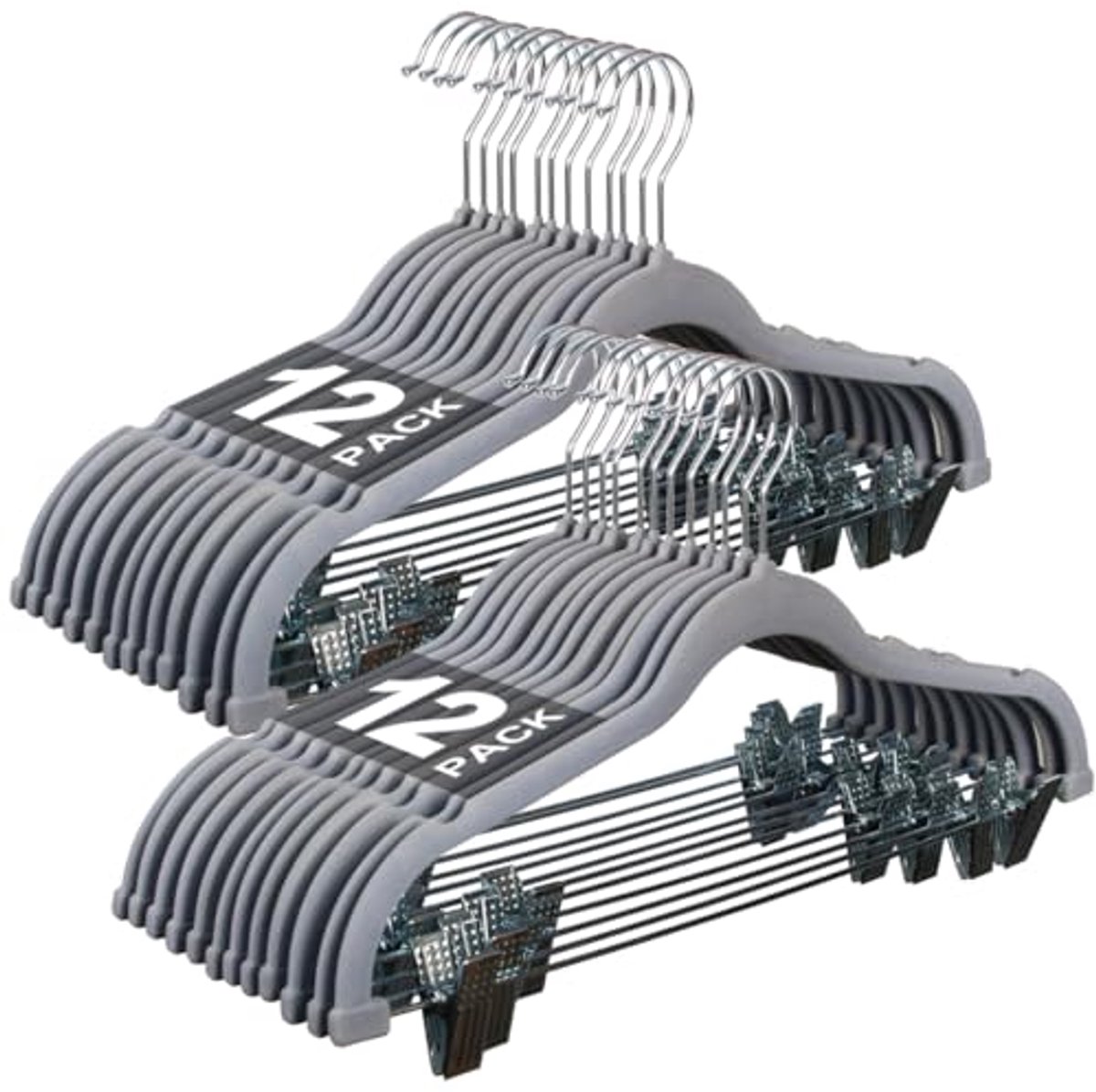 Set van 24 fluwelen hangers met verstelbare clips voor kleding - 40 cm ruimtebesparend