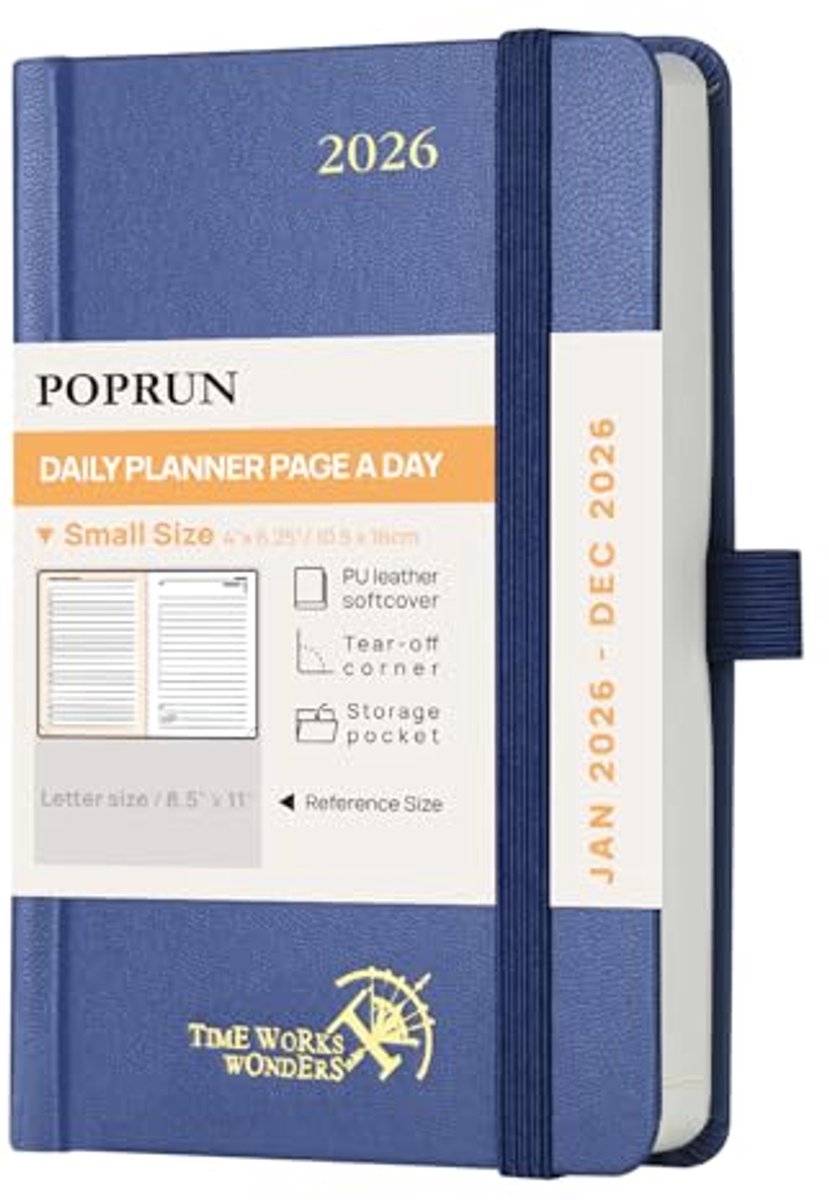 2026 A6 Daily Planner - 1 Day 1 Page Agenda met Hard Cover