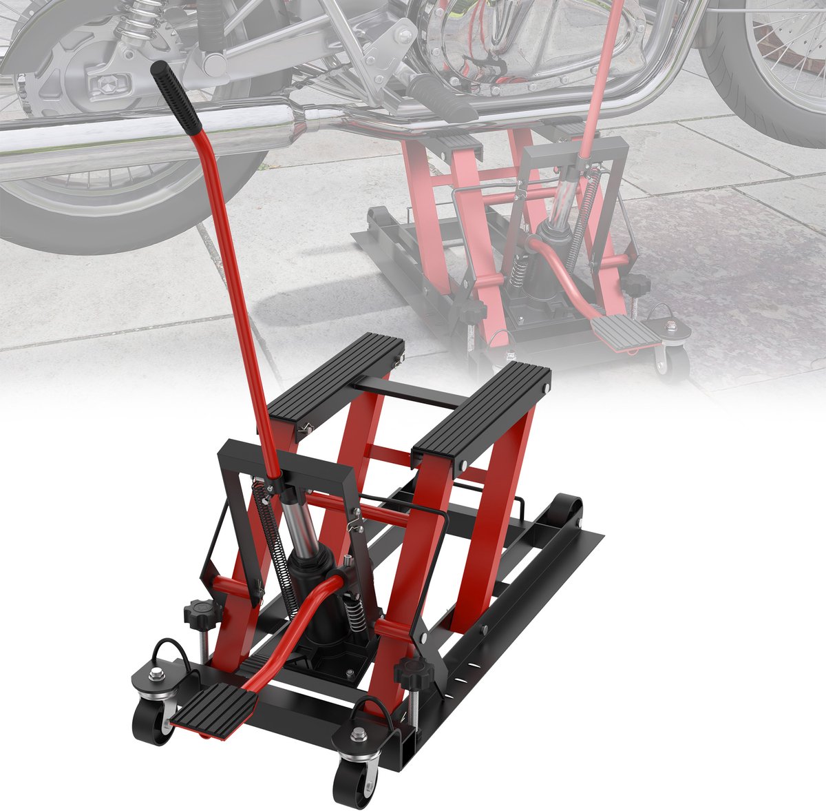 Hydraulische Motorfietshefter Motorfietshefbank Motorfiets Hefter Motorfiets Hefbank Tot 680 Kg Belastbaar Met Gummige Draagvlakken Eenvoudige Bediening Rood Rijdende Hefter